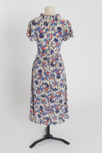 Vintage 1970s does 1930s Wallis floral print crepe dress UK 6 US XS XXS