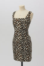 Load image into Gallery viewer, Vintage 1980s 1990s original fluffy furry leopard print shift dress UK 8 10 US 4 6 S

