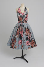 Load image into Gallery viewer, Vintage 1950s original floral rose print glitter accent cotton dress by Jackie Morgan UK 6 8 XS S
