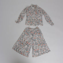 Load image into Gallery viewer, Vintage 1980s does 1950s novelty newspaper print 2 piece outfit blouse and culottes UK 8 10 US 4 6 S
