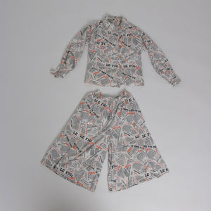 Vintage 1980s does 1950s novelty newspaper print 2 piece outfit blouse and culottes UK 8 10 US 4 6 S