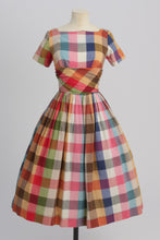 Load image into Gallery viewer, Vintage 1950s original check plaid cotton dress by Carol Rodgers UK 6 US 2 XS
