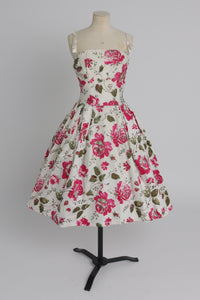 Vintage 1950s original Frank Usher floral print cotton dress UK 8