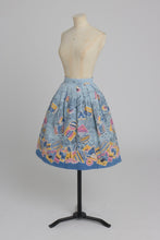 Load image into Gallery viewer, Vintage 1950s original novelty travel label print cotton skirt UK 8 S
