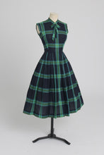Load image into Gallery viewer, Vintage 1950s original House of Nine green check dress with bow details UK 6 XS
