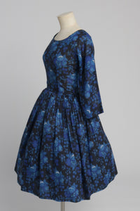 Vintage 1950s original floral fruit print cotton voile dress American UK 6 8 US 2 4 XS S