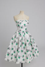Load image into Gallery viewer, Vintage 1950s original white cotton dress with green detail by Atrima UK 6 8 XS S
