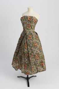 Vintage 1950s original nylon (?) floral print dress and matching bolero UK 10 US 6 S