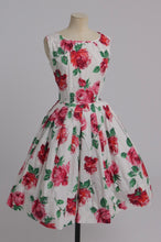 Load image into Gallery viewer, Vintage 1950s original floral rose print cotton dress UK 8 10 US 4 6 S

