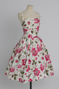 Vintage 1950s original Frank Usher floral print cotton dress UK 8