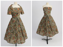 Load image into Gallery viewer, Vintage 1950s original nylon (?) floral print dress and matching bolero UK 10 US 6 S
