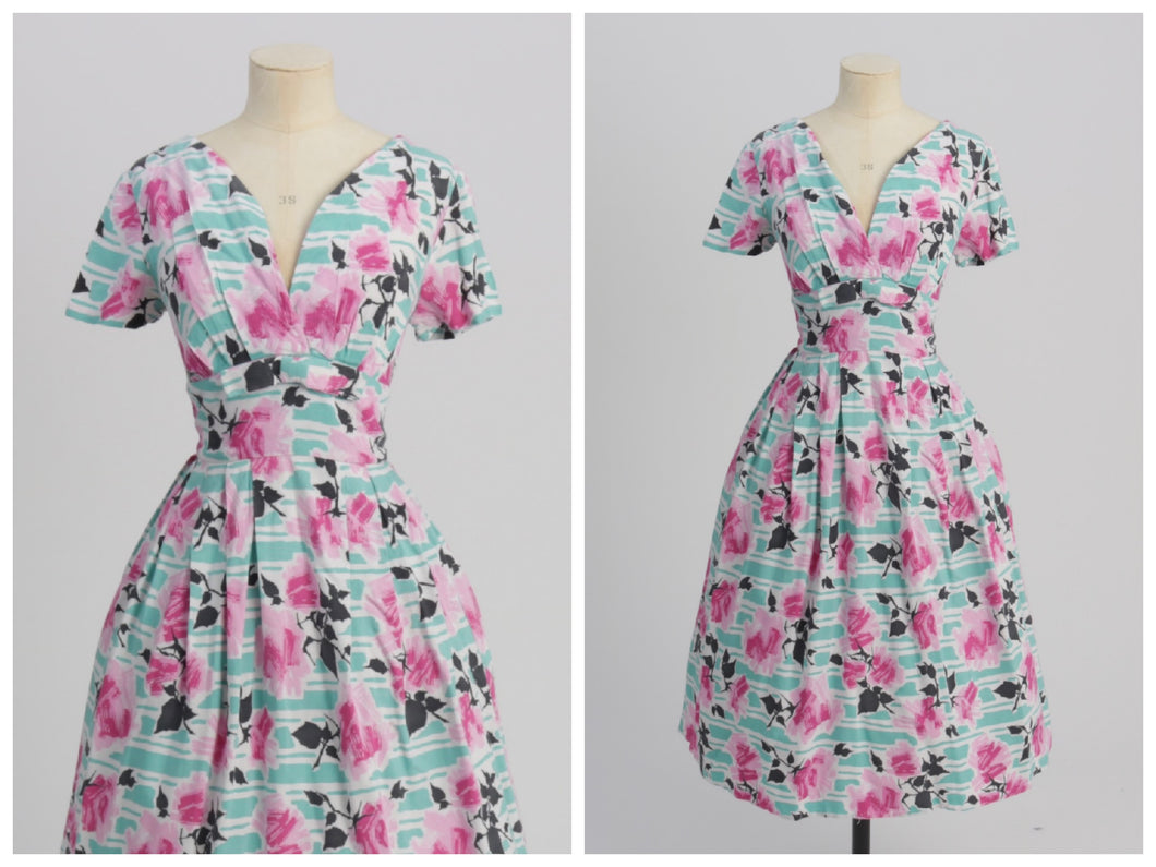 Vintage 1950s original floral print dress by Ursula applet UK 8 US 4 S