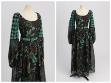 Load image into Gallery viewer, Vintage 1970s original Frank Usher floral print maxi dress with statement sleeves UK 6 8 US 2 4 XS S
