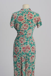 Vintage 1940s original novelty print rayon dress UK 6 US 2 XS