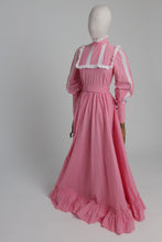 Load image into Gallery viewer, Vintage 1970s original Laura Ashley Made in Wales pink floral print prairie dress w lace trims UK 6 8 US 2 4 XS S
