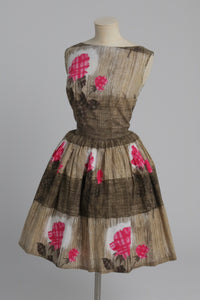 Vintage 1950s original Linzi Line pink floral print cotton dress UK 8 US 4 XS S
