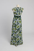 Load image into Gallery viewer, Vintage 1970s original Quad floral print cotton voile maxi dress with velvet details UK 8 US 4 S
