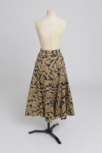 Vintage 1970s original navy blue cotton banana leaf print Biba skirt UK 6 US 2 XS