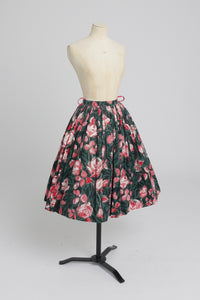 Vintage 1950s original Janet Colton floral print cotton skirt UK 6 8 XS S