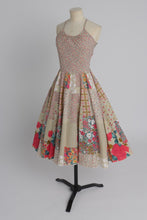 Load image into Gallery viewer, Vintage 1970s does 1950s German novelty patchwork cotton dress UK 8 10 S
