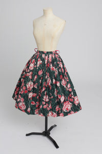 Vintage 1950s original Janet Colton floral print cotton skirt UK 6 8 XS S