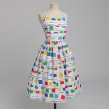 Load image into Gallery viewer, Vintage 1970s does 1950s Serbin abstract print cotton dress UK 8 US 4 S
