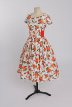 Load image into Gallery viewer, Vintage 1950s original orange floral print cotton dress  UK 8 S
