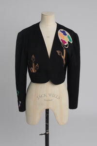 Vintage 1980s original Liliane Romi Paris novelty paint palette applique jacket UK S M