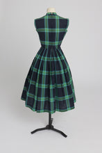 Load image into Gallery viewer, Vintage 1950s original House of Nine green check dress with bow details UK 6 XS
