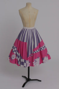 Vintage 1980s does 1950s novelty floral print circle skirt UK 8 10 US 4 6 S