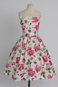 Vintage 1950s original Frank Usher floral print cotton dress UK 8