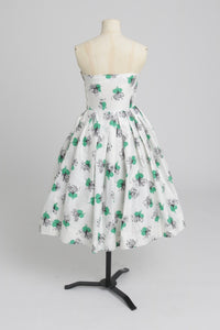 Vintage 1950s original white cotton dress with green detail by Atrima UK 6 8 XS S