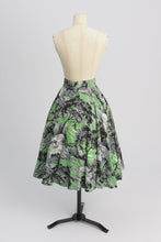 Load image into Gallery viewer, Vintage 1950s original green novelty print cotton circle skirt UK 6 US 2 XS
