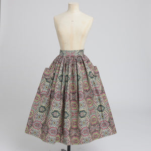 Vintage 1950s original St Michael paisley print cotton skirt with huge patch pockets UK 8 10 S