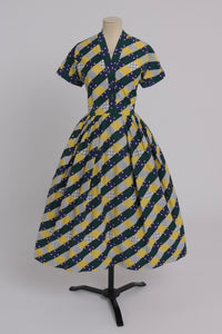 Vintage 1950s original Horrockses Fashions faux patchwork novelty print cotton dress UK 10 US 6 S