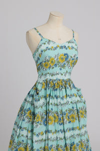 Vintage 1950s original floppy rayon floral print dress and bolero UK 6 8 XS