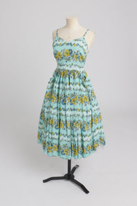 Vintage 1950s original floppy rayon floral print dress and bolero UK 6 8 XS