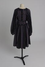 Load image into Gallery viewer, Vintage 1970s original Jeff Banks black and purple chequered dress with balloon sleeve UK 6 8 XS
