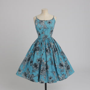 Vintage 1950s original Polly Peck floral print dress and matching shawl UK 8 S