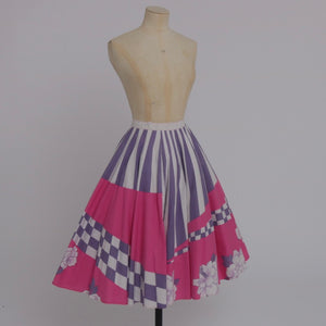 Vintage 1980s does 1950s novelty floral print circle skirt UK 8 10 US 4 6 S