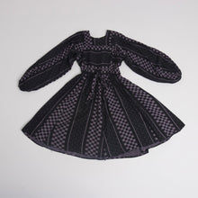 Load image into Gallery viewer, Vintage 1970s original Jeff Banks black and purple chequered dress with balloon sleeve UK 6 8 XS
