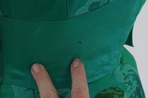 Vintage 1950s original blue green floral print taffeta dress with bow detail UK 6 US 2 XS