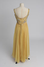 Load image into Gallery viewer, Vintage 1960s original buttercup yellow Malcolm Starr dress with beaded bodice UK 6 8 XS
