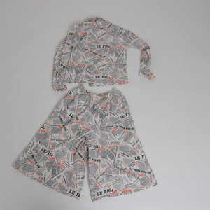 Vintage 1980s does 1950s novelty newspaper print 2 piece outfit blouse and culottes UK 8 10 US 4 6 S