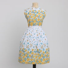 Load image into Gallery viewer, Vintage 1950s original floral border print cotton dress button front uK 8 US 4 S
