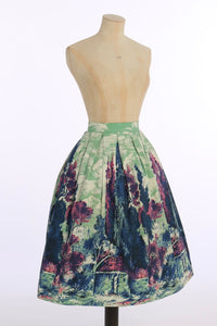 Vintage 1950s original novelty scenic print cotton skirt UK 6 US 2 XS