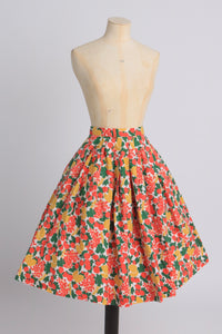Vintage 1950s original novelty fruit print cotton skirt by Sportaville UK 6 US 2 XS