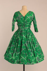 Vintage 1950s original dress made from Calpreta permanent sheen floral print cotton UK 8 US 4 S
