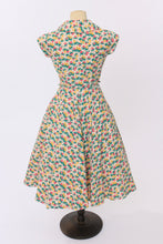Load image into Gallery viewer, Vintage 1950s original novelty fruit print cotton dress pineapple etc by Debut dress UK 8 US 4 S
