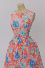 Load image into Gallery viewer, Vintage 1950s original pink floral print cotton dress with HUGE pockets UK 12 14 US 8 10 M
